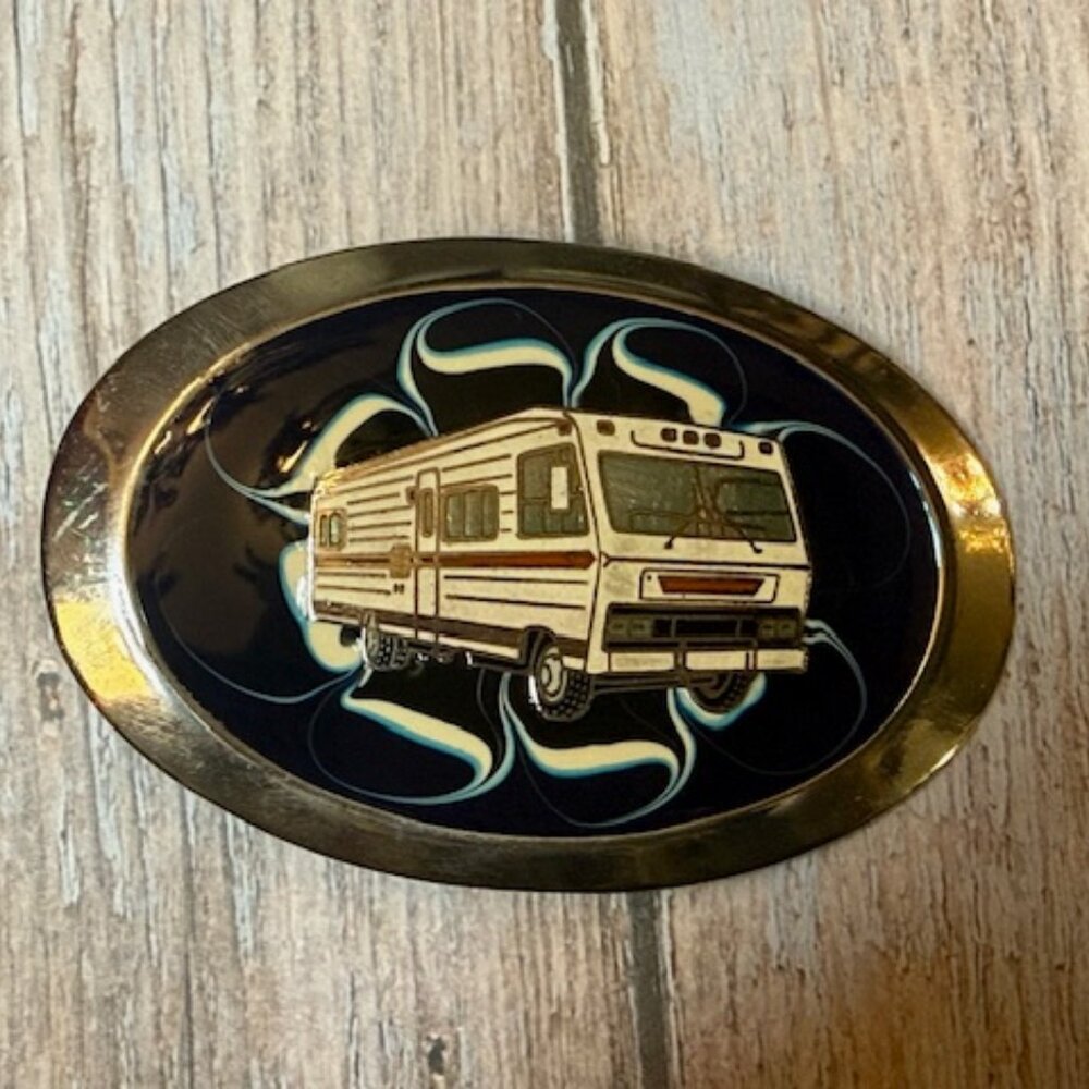 Vintage Epoxy Belt Buckle — Classic RV / Motorhome Design